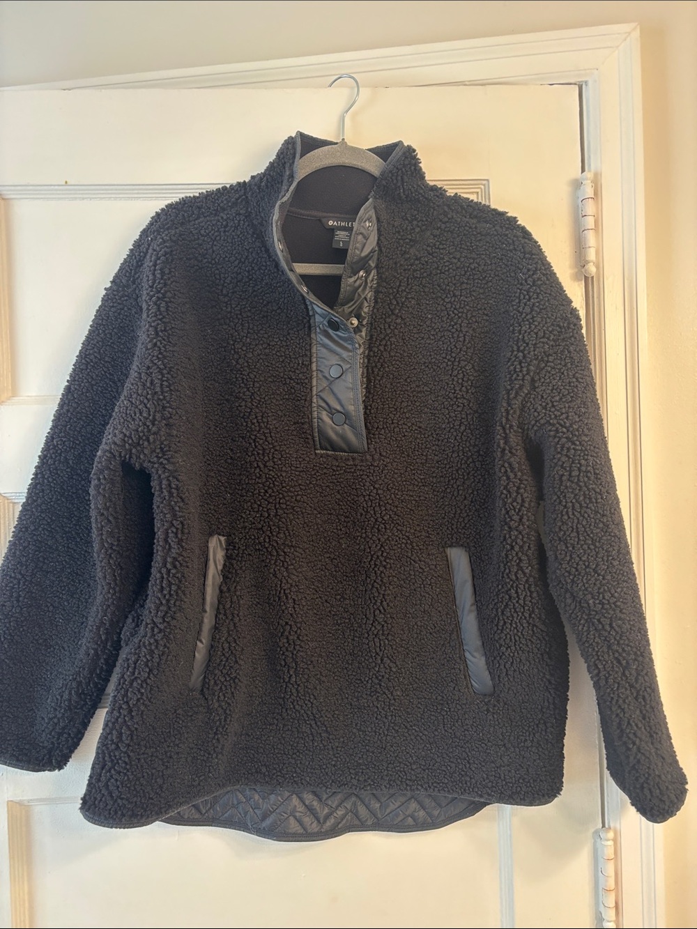Athleta Charcoal Black Sherpa Snap-Placket Pullover
